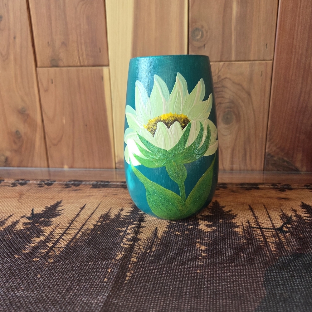 Teal Tumbler with Sunflower Design